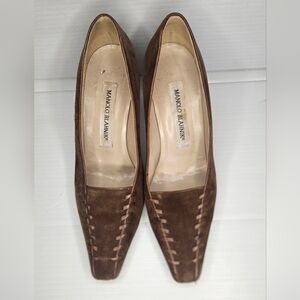 Authentic Manolo Blahnik Brown Suede Pumps Made in Italy Classic Heels Size 36